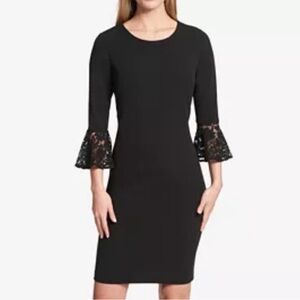 Tommy Hilfiger Sz 12 Black Lace 3/4 Bell-Sleeve Sheath Dress Like New